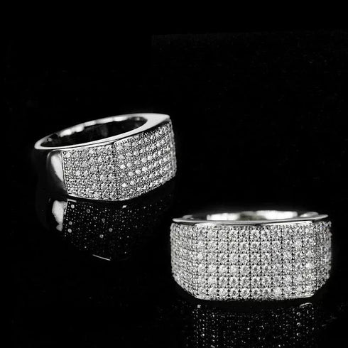 Micro Pave 18K White Gold Plated Iced Multi Row Cubic Zirconia Men Women Ring